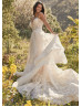 Ivory Star Lace Tulle Wedding Dress With Detachable Sleeves